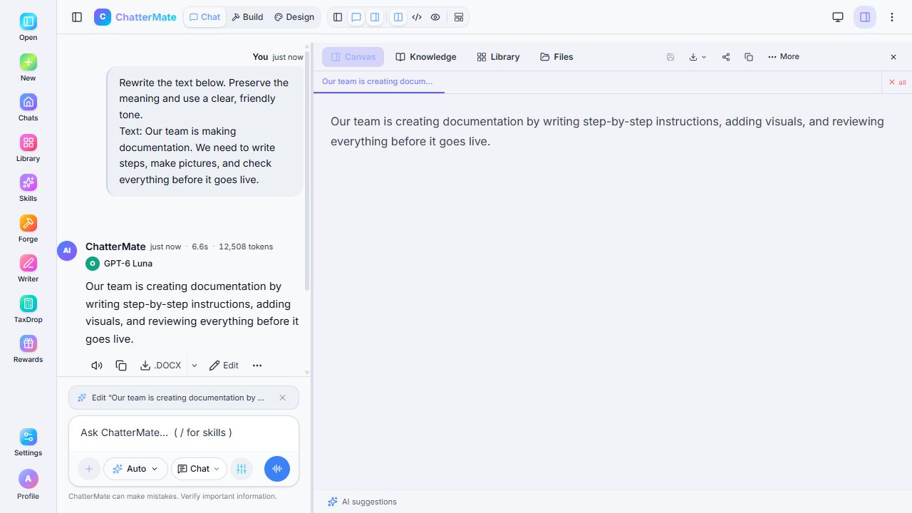 An example response open in Canvas