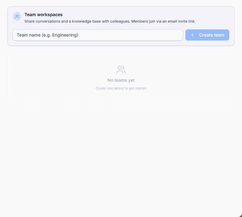 Team settings and its organization empty state
