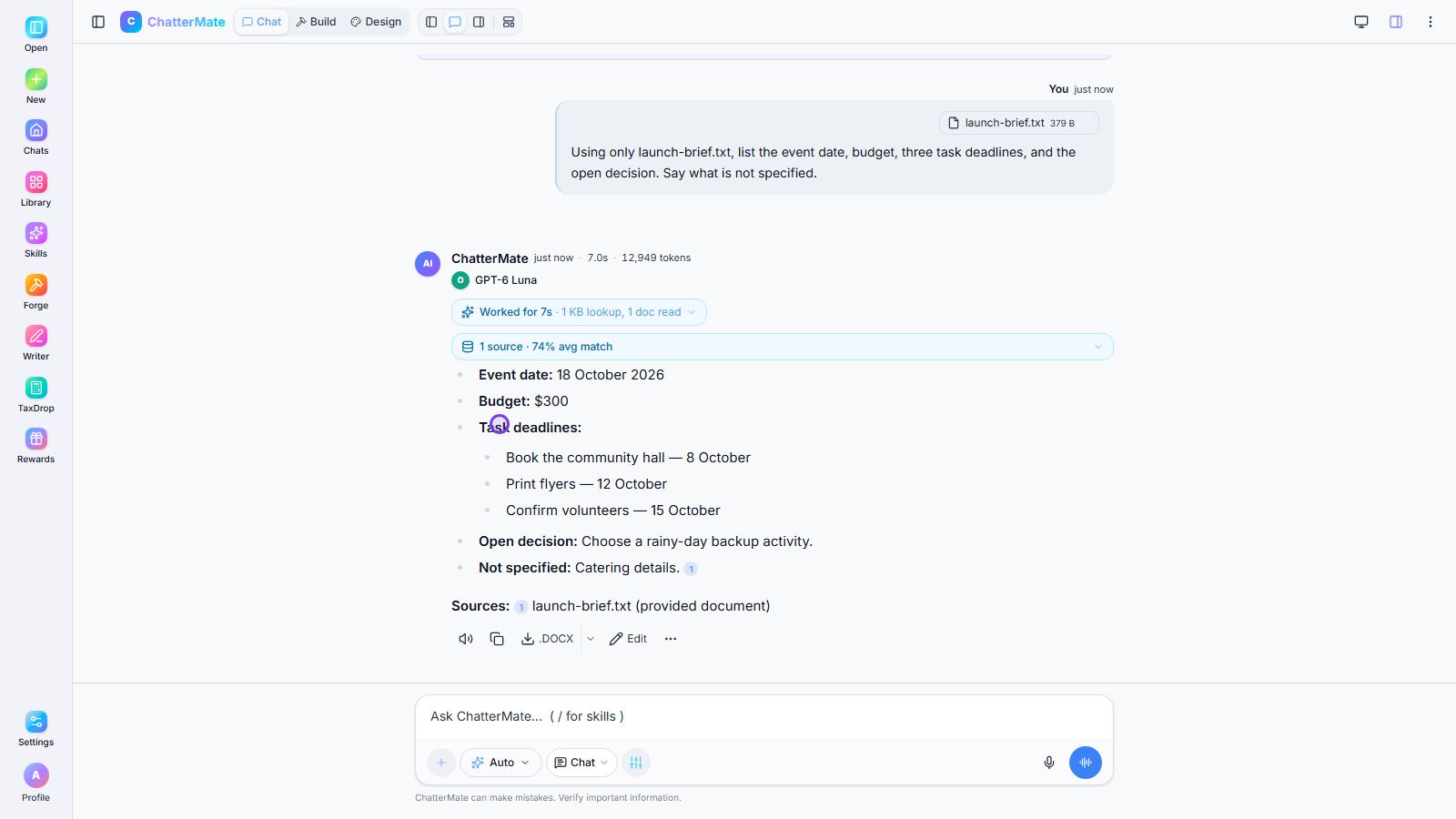 Recorded local ask questions about an attached file result