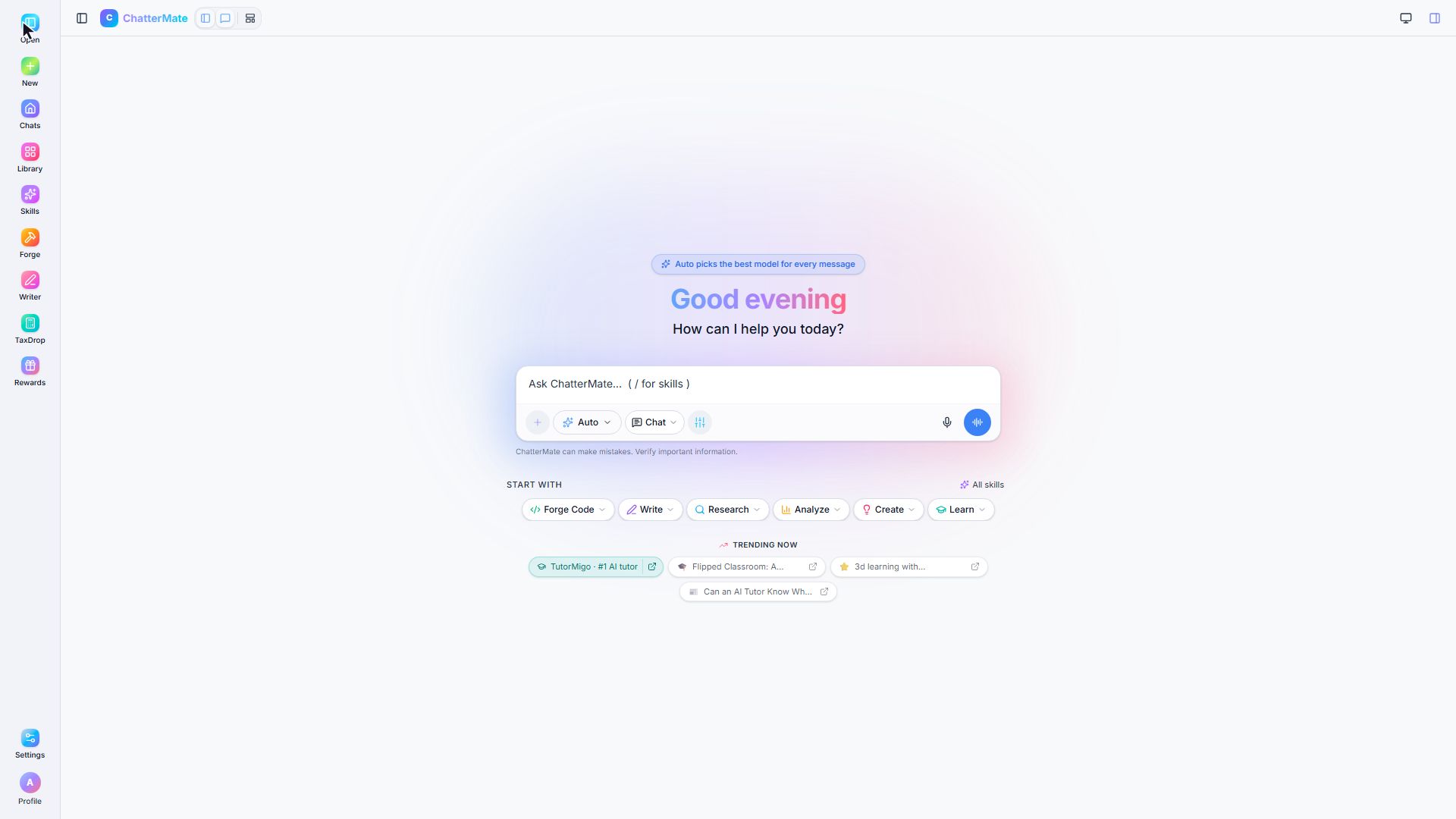 The empty chat composer with the audio-wave button for live Voice Mode