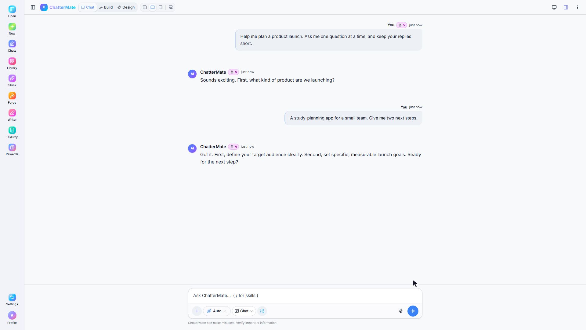 The completed voice conversation remains in chat after ending the session
