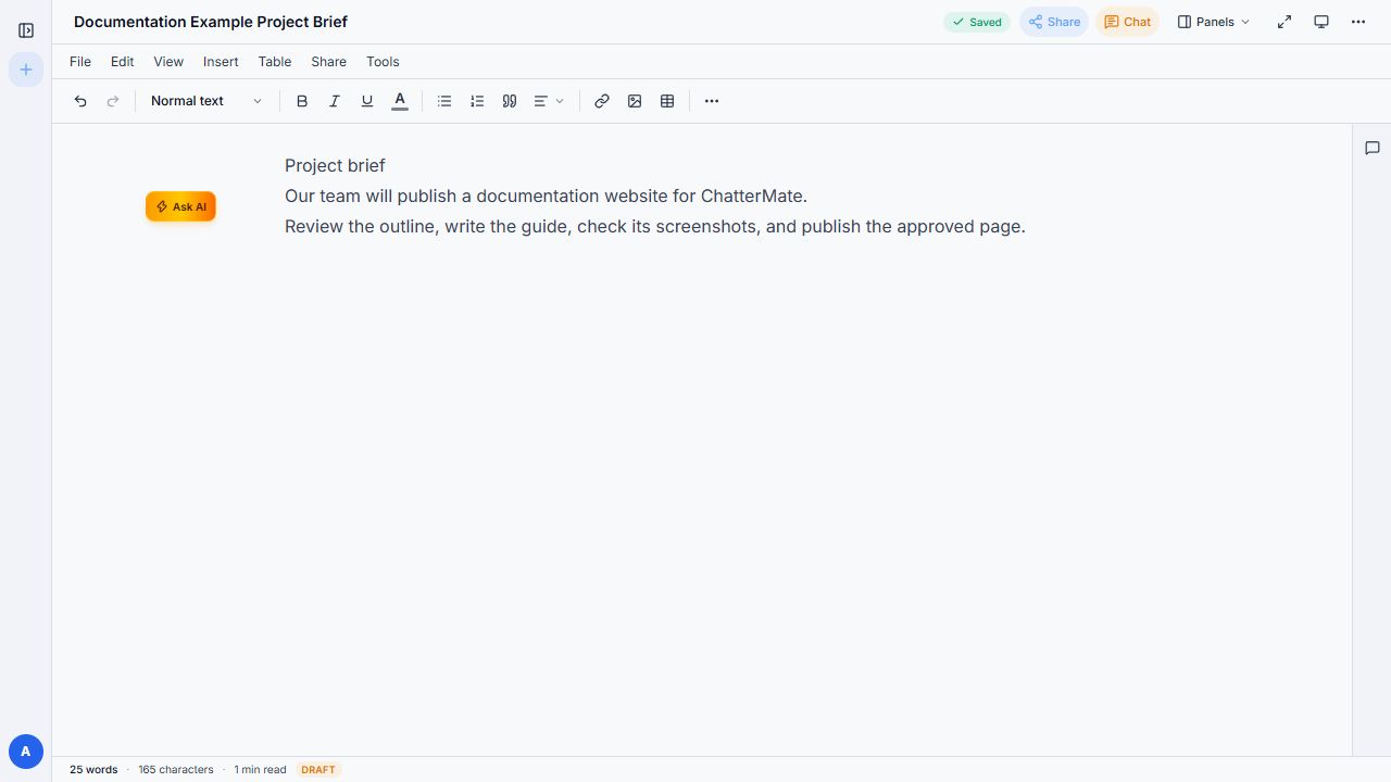 A saved document containing example text