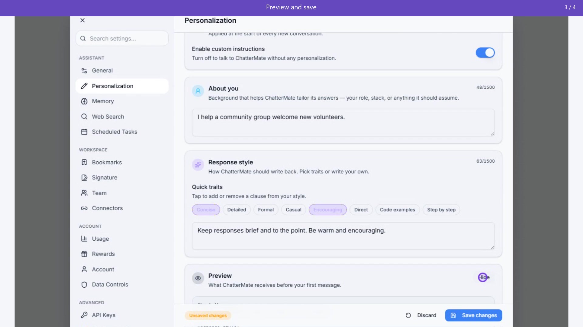 Preview: Personalize replies and try a new conversation