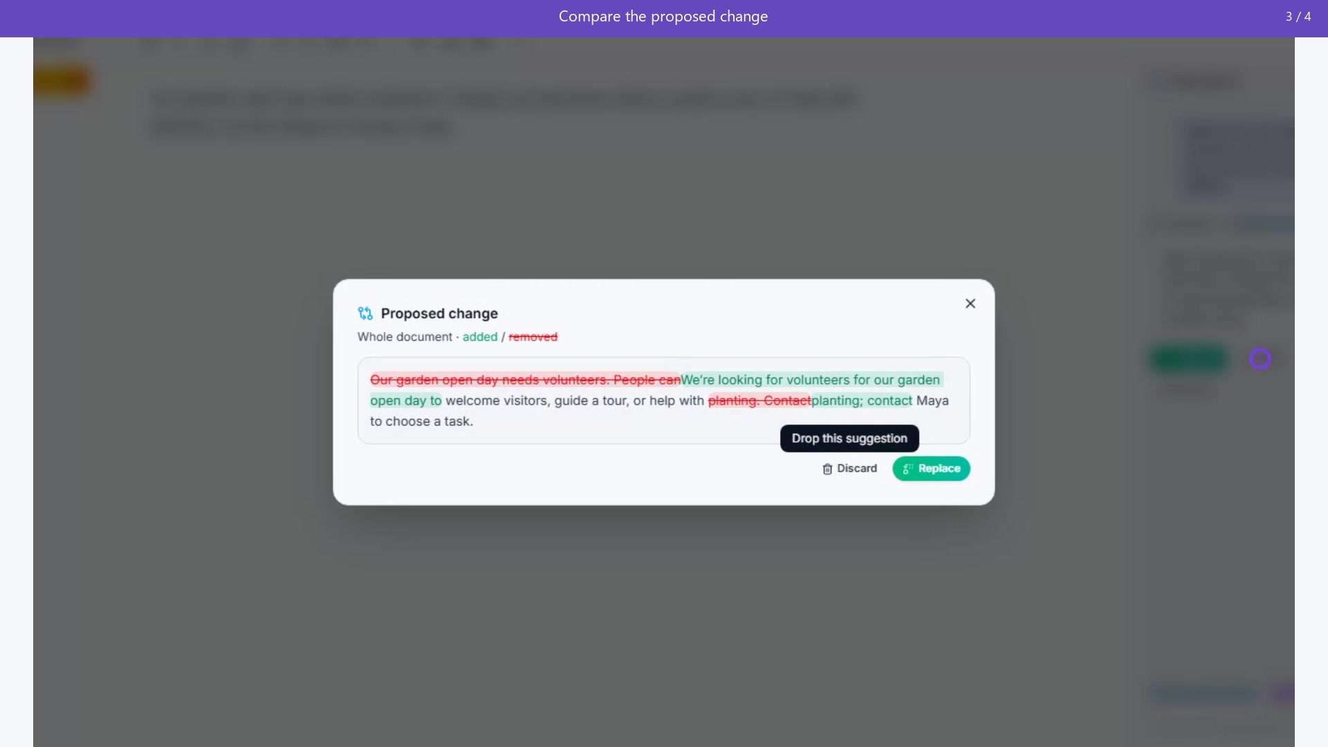 Preview: Review and apply an AI Writer edit